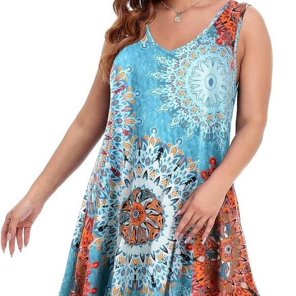 Women Plus Size Summer Sundress Rayon Polyester Spandex V-Neck Beach Cover - Picture 3 of 6